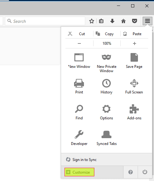 Botón para personalizar la interfaz de Firefox